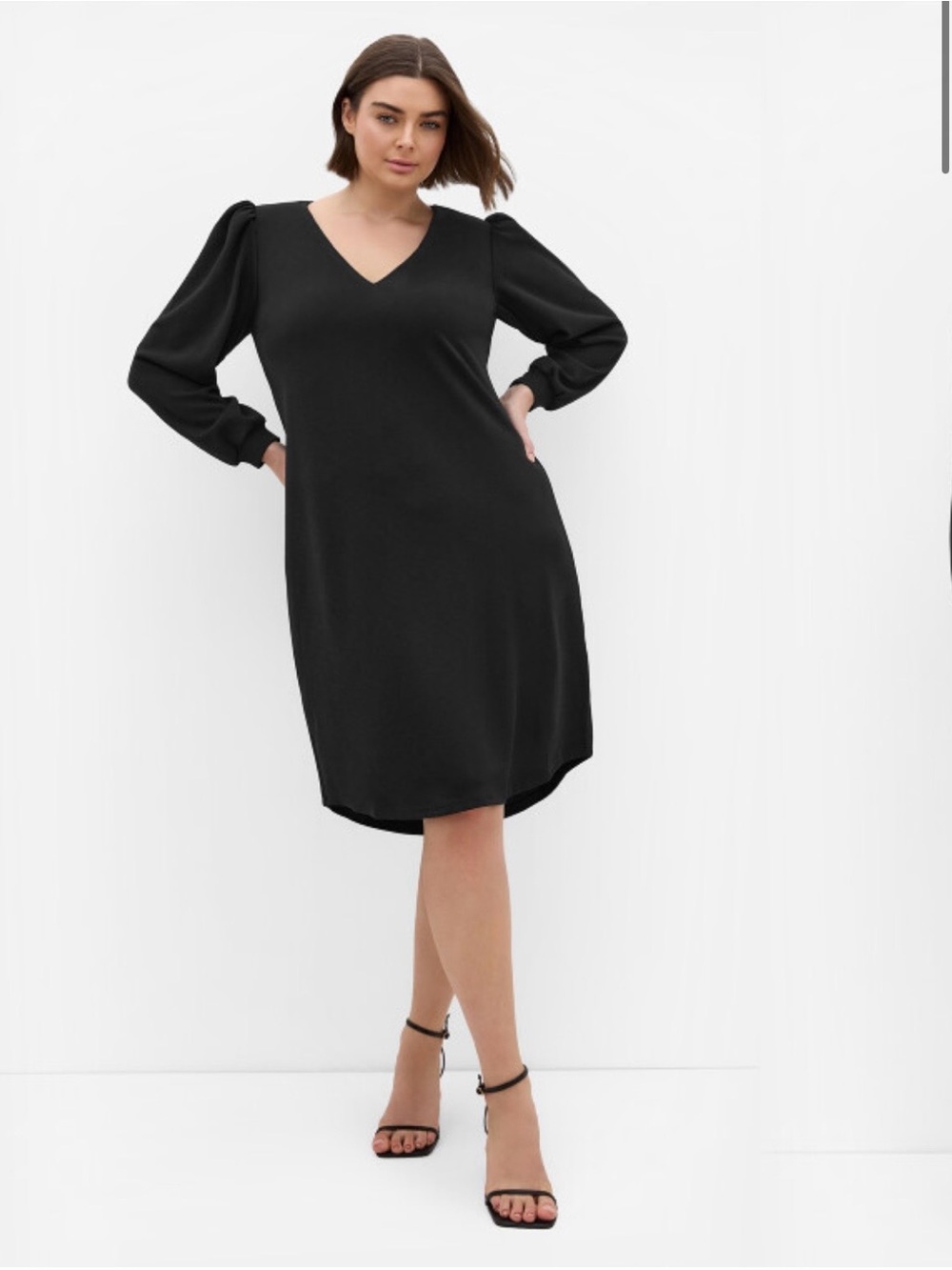 City Chic L/20 Black V-Neck Long Sleeve Dress